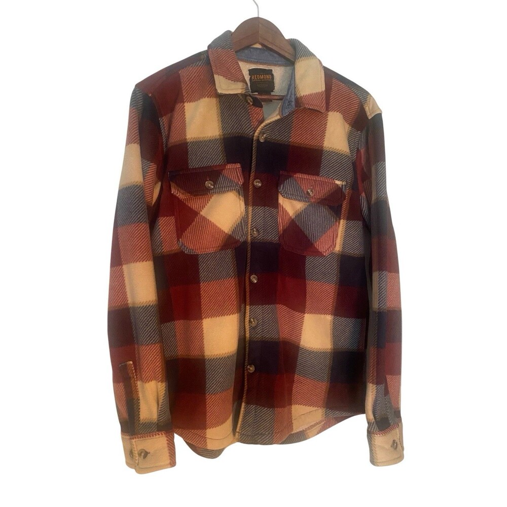 Redmond Mens Plaid Sherpa Button Front Shacket Jacket Small Warm Earthtones